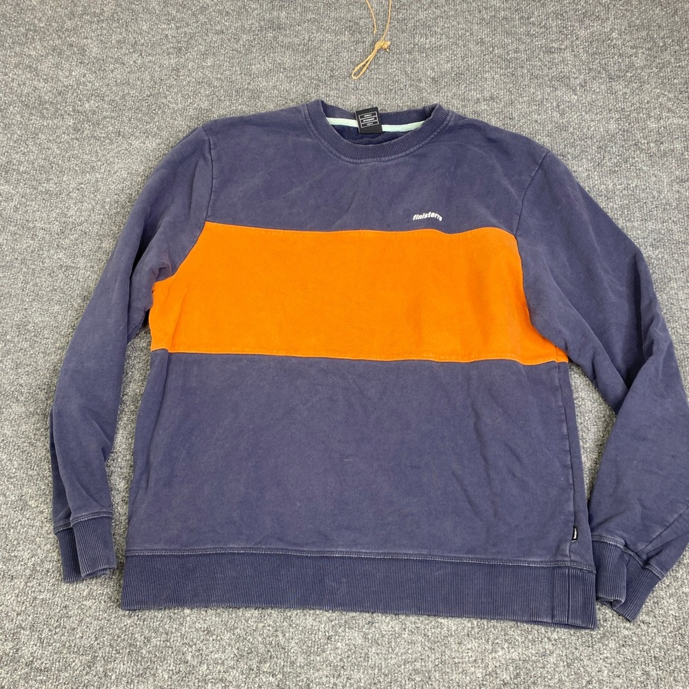 Finisterre Organic Cotton Colorblock Sweatshirt Navy Orange Mens Large